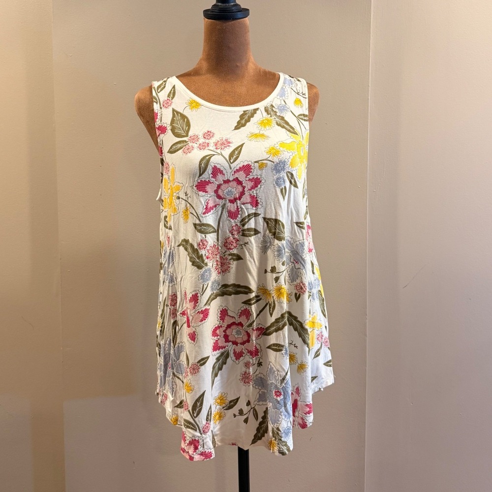 Old Navy Luxe Tank Top Women M White Floral Sleeveless High Neck Cottagecore